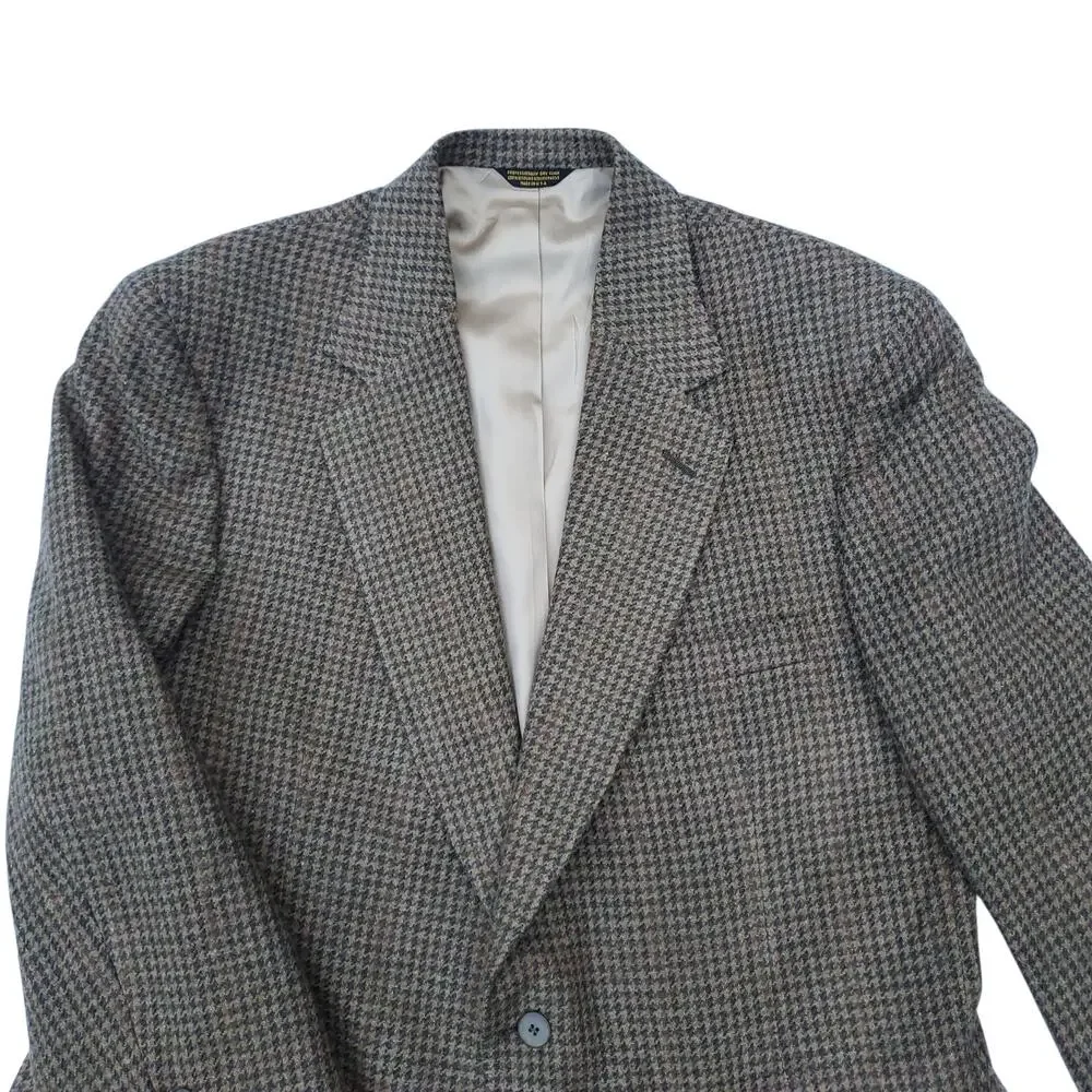Vintage Ivy Prep Wool Blazer Jacket Sport Coat Brown Tweed Houndstooth 46R